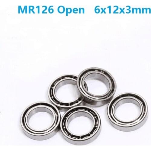 50pcs/lot MR126 Open Type 6x12x3 mm deep groove Ball Bearing Miniature 6*12*3mm