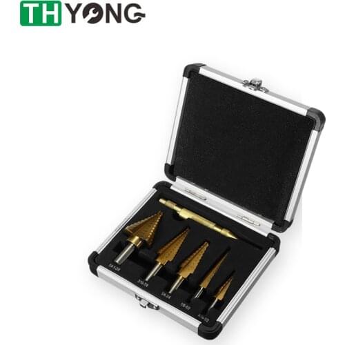 6Pcs HSS Titanium Coated Step Drill Bit Set With Center Punch Cobalt Multiple Hole Carbide Drill Perforator Hole Cutter Tool