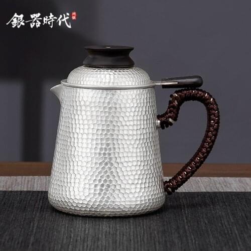 Ag999 Sterling Silver Teapot Hand-Forged Kitchen Utensils Built-in Filter Handmade Coffee Tea Pot