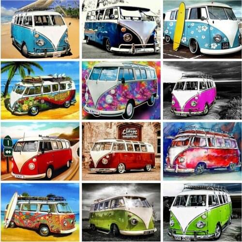 Huacan Diamond Painting Full Bus Home Decor Mosaic Seaside Car Embroidery Scenery Diamond Art Rhinestone Pictures