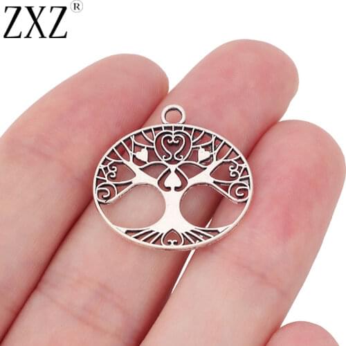 ZXZ 30pcs Tibetan Silver Heart & Filigree Tree Charms Pendants for Jewelry Making Accessories