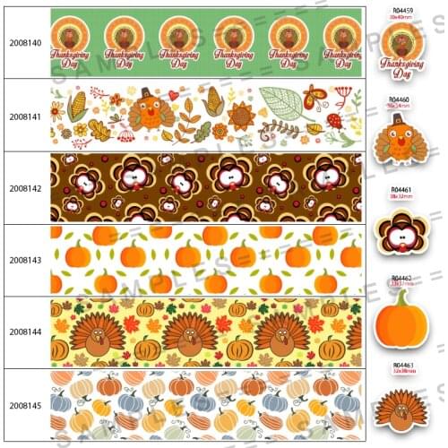 Thanksgiving Dinner Printed 5 Yards 25mm/38mm/50mm/75mm Grosgrain/Satin Ribbon For Hair Bow DIY 30 Pcs/lot Planar Resins 200814