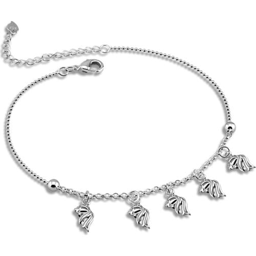 925 sterling silver fish anklets for women lady creative design fashion foot jewelry Solid silver o chains gift