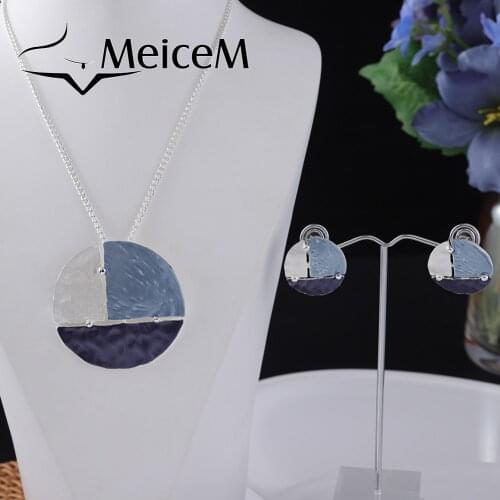MeiceM Enamel Alloy Chains Choker Necklaces Collares Necklace Set Woman Circle Pendant Necklace for Women Girls Christmas Gift
