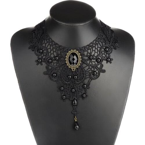 Black Lace& Beads Choker Victorian Steampunk Style Gothic Collar Necklace Gift