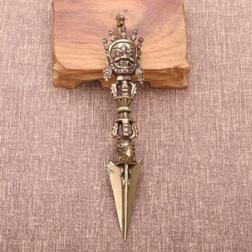 Pure Copper Tibetan Buddhism Dharma Horsehead Vidyā-rājā Pupa Vajra Pestle Desktop Ornament Antique Brass Figurines Decorations