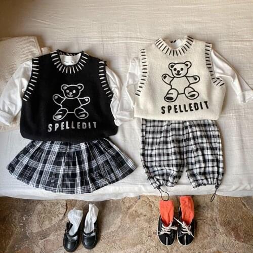 BOBOTCNUNU Kids Knitted Vest 2021 New Cartoon Bear Clothes Spring Autumn Sleeveless Tops Boys Girls Flexible Vests Outfits