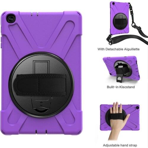 For Samsung Galaxy Tab A10.1 2019 SMT510 SMT515 Heavy Hybrid Stand Case Shockproof Shoulder Strap 360 Rotating Tablet Back Case