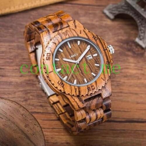 Ebony round quartz movement male luminous watch, spiral calendar pointer type solid wood handmade wooden watch, resin strap