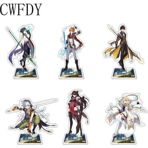 New Hot Anime Figure Genshin Impact Keychain Diluc Venti Klee Keqing Qiqi Acrylic Stand Model Plate Desk Decor Standing For Boys