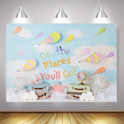 Photography Backdrop Newborn Baby Birthday Background Hot Air Balloon Adventure World Theme Photocall Photographic Globe Travel