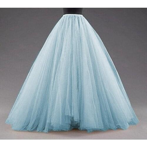 Customized Tulle Skirts Tutus jupe femme Multi Layers Tulle Skirt For Woman Floor Length Lady Puffy Skirts Dusty Blue