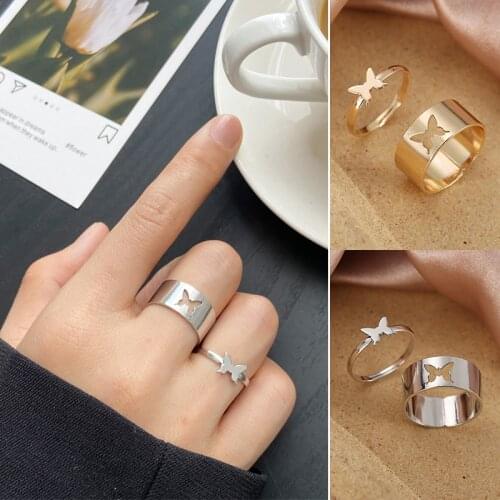 2021 New Hollow Butterfly Rings Silver Colour Set Vintage Couple Ring Punk Style for Women Girls Party Jewelry Gifts Rings