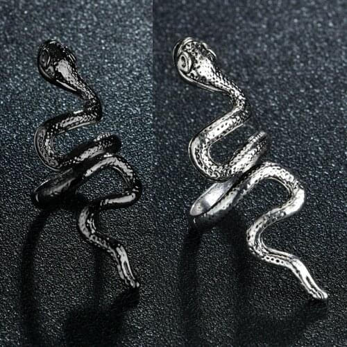 Snake Ring Exotic Fantasy Winding Black/Silver Color Spirit Snake opening Ring Banquet Wedding Party Jewelry