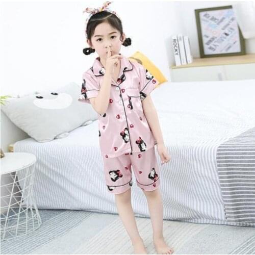 Children Satin Summer Clothing Tops Shorts 2Pcs Sleepwear suit Boys Girls Pajamas Pyjamas Sets Fashion Kids Outfits nightclothes
