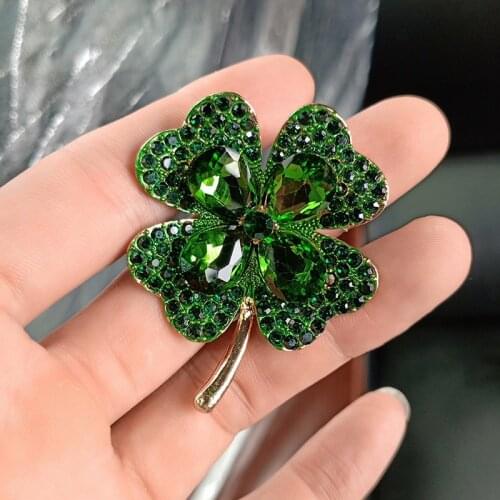 Creative light luxury high-end four-leaf clover brooch hot sale new product copper inlaid zircon brooch plant brooch pin jewelry