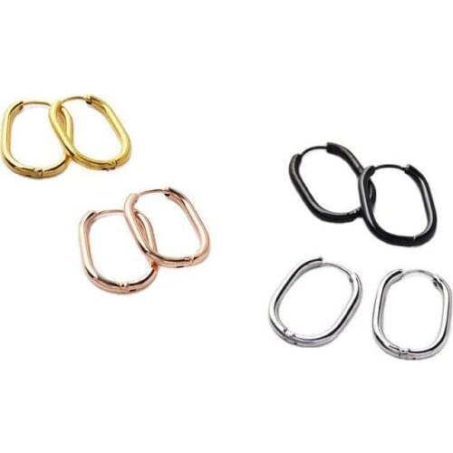 Fashion Punk U Stainless Steel Prevent Allergy Earrings Geometric Oval Small Hoop Earrings For Men Women