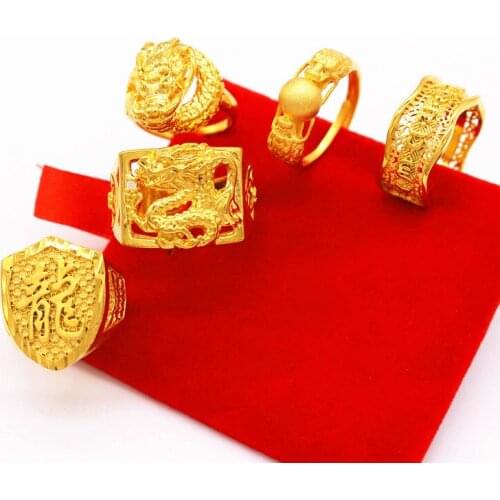 Chinese Tradition ancient 24K Gold jewelry Dragon rings for Business men Wedding Rings Adjustable Jewelry Wholesale freeshipping