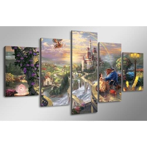 Cartoon Castle Beauty And animals landscape diamond painting full square diamond art 5d diy diamond embroidery 5pcs set