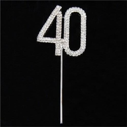New Crystal Rhinestone Bling Silver Number 40 Birthday 40th Anniversary Cake Top Topper
