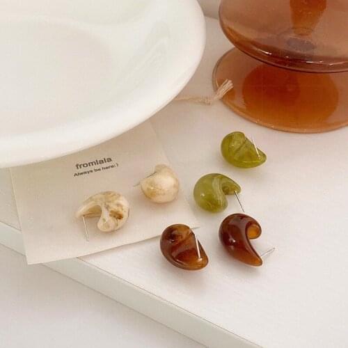 Fresh Elegant Resin Simulated-agate Water Drop Stud Earrings Individual Vintage Hong Kong Style Jewelry Gift Woman Bijoux