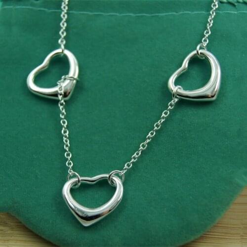 BABYLLNT 925 Silver Three Chain Heart Pendant Necklace For Women Charm Wedding Engagement Party Fashion Jewelry Gift