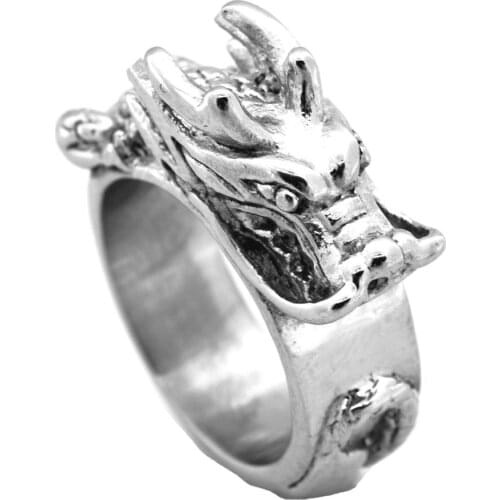 FANSSTEEL Stainless Steel Jewelry Spiral Dragon Chinese Zodiac Sign Ring FSR08W03