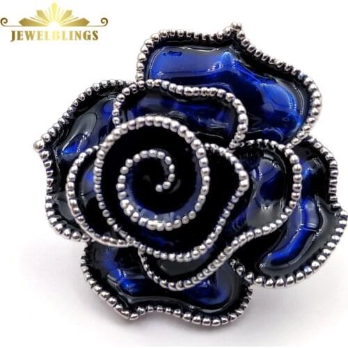 Stunning Vintage Multi Layers Petal Blossom Royal Blue Rose Brooches Beaded Enamel Rose Flower Pins for Women Wedding Jewelry