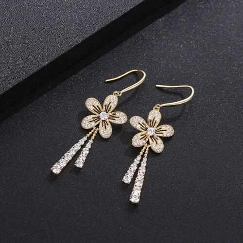 Origin Summer Luxury Bling Bling Flower Dangle Earring for Women Delicate Long Tassel Rhinestone Earring Jewelry Pendientes