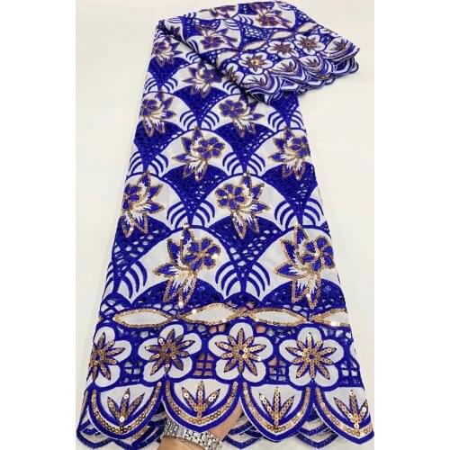 Blue Cord Guipure Lace Nigerian African Big Flower Asoebi Fabric For Wedding Dress Sewing Materials