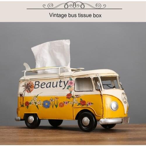 Tissue Box Home Furnishing Decoration Old Style Automobile Bus Model Tissues Boxs Living Room Office Napkin Boxs Sanitary Carton
