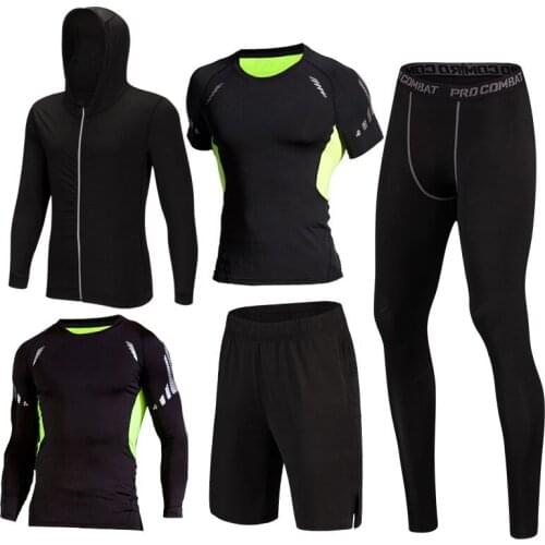 5 Pieces/set Sports Running Set Men Tracksuit Quick Dry Basketball Jogging Suits Compression Sports Gym Fitness Training Clothes