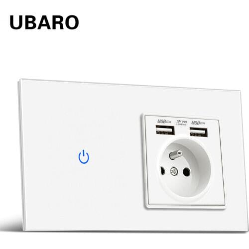 UBARO French Std Tempered Crystal Glass Wall Panel Light Touch Eu/Uk Switch Electrical Sensor Button Power Socket Usb 5V 2100mA