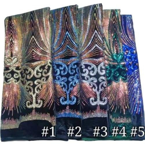 High Quality Nigerian Velvet Lace Fabric Embroidery French Sequins African Lace Fabric Weaving Design Green Sequins Lace Fabric