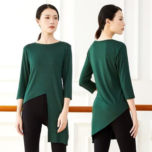 New Irregular Bottom Hem Modern Dance Clothing Women Round Neck Classical Dancewear Modal Yoga Pracstice Top Blouse 3/4 Sleeve