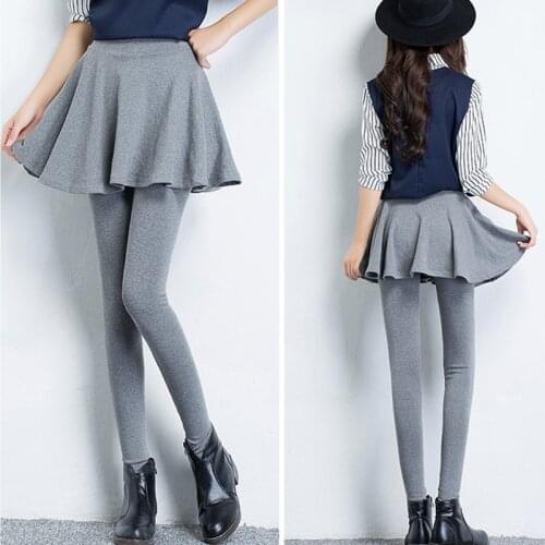 2020 New Skirt Leggings For Women Fashion Pleated Skirt Skinny Pencil Pants Solid Footless Legging Casual Wear Black Gray KZ-007