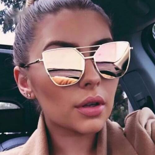 2021 New Flat Top Rose Gold Mirror Pilot Sunglasses Women Fashion Brand Designer Vintage Aviation Sun Glasses Female UV400