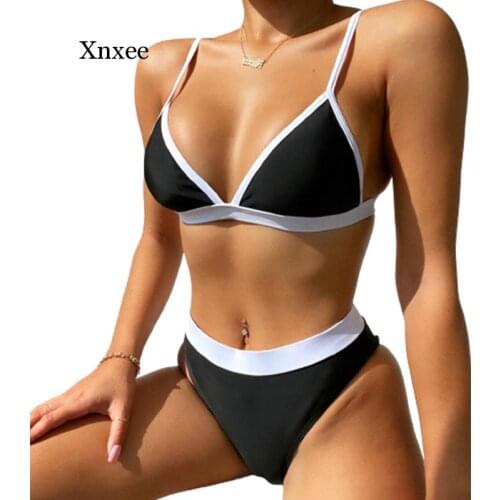 2021 Black White Halter Patchwork Push Up 2 Piece Set Swimsuit Summer Holiday Bikini Vocation Beach High Waist Women Beachwear