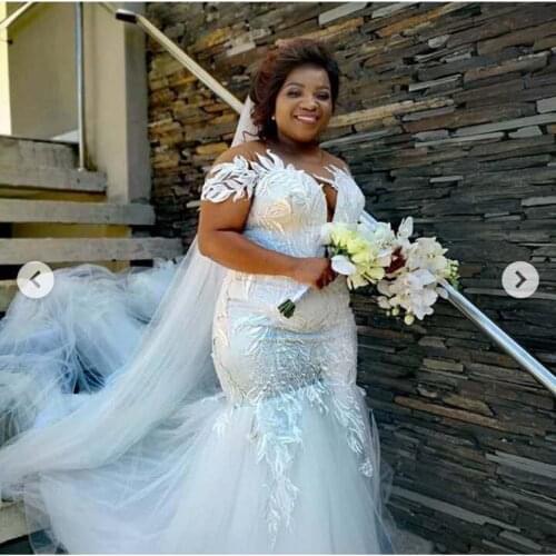 Mermaid Wedding Dress Custom Keyhole Lace Appliqued Jewel Neck Off Shoulder Long Plus Size Bridal Dresses Formal Gowns Custom