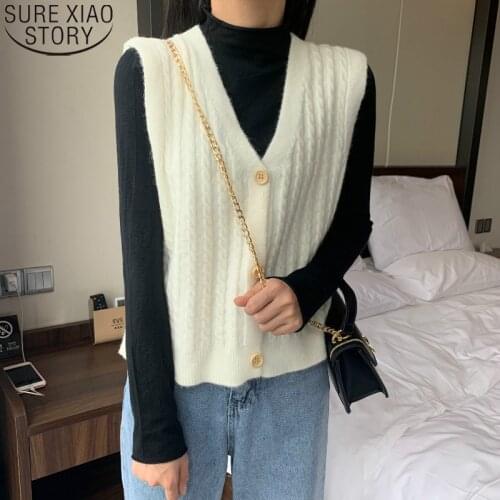 Spring Knitted Vest Women Cardigan Autumn Short Sweater Women Loose V-neck Vintage Vests Sleeveless Outer Wear Sweaters 16089