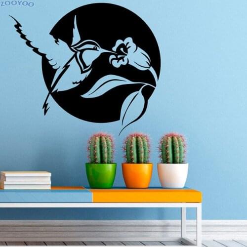 ZOOYOO Hummingbird Wall Stickers Bird Flower Wall Decal Creative Home Decor Wall Art Murals Living Room Decoration