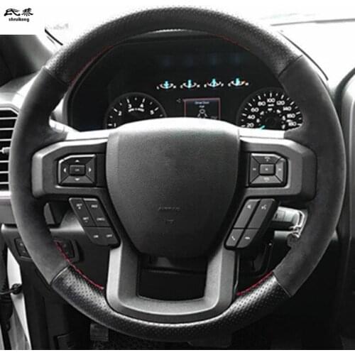 Free Shipping 1set Hand sewing Genuine leather steering wheel decoration cover for 2017 2018 FORD F150