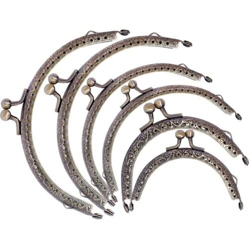 10PCS Round Metal Purse Frame Handle for Clutch Bag Accessories Making Kiss Clasp Lock Antique Bronze Bags Hardware