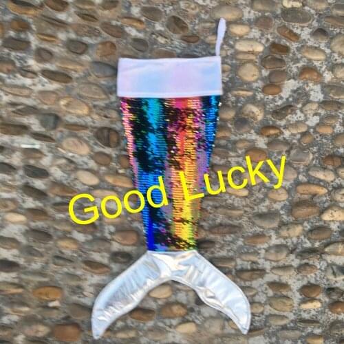 100pcs/lot free shipping double side changes colors Christmas mermaid tail stockings gift bag for kids X-mas stocking candy bag
