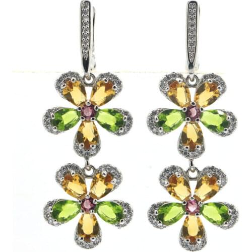 23x12mm Lovely Cute Created Pink Raspberry Rhodolite Garnet CZ Gift Silver Earrings Wholesale