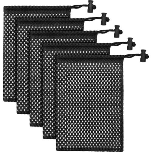 5 PCS Durable Nylon Mesh Bag with Sliding Drawstring Cord Lock Closure, for Golf Ball Tennis Balls,Gym,Shower,Diving