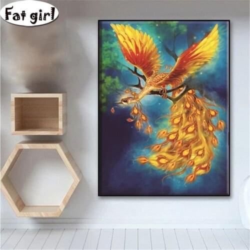 5d diy diamond painting mural Phoenix Flying diamond embroidery mosaic cross stitch Golden phoenix picture square round drill