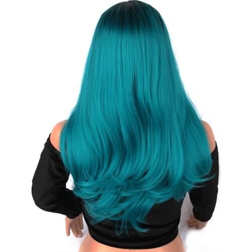 AIYEE Synthetic Ombre Dark Green Wigs for Women Middle Part Long Cosplay Wig Natural Fake Hair Straight with Slightly Curly