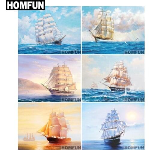 HOMFUN Full Square/Round Drill 5D DIY Diamond Painting "sailboat At sea" 3D Embroidery Cross Stitch 5D Home Decor Gift