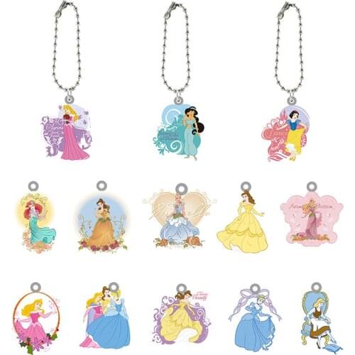 Disney Classic Princess Pattern Acrylic Doll Keychains Resin Pendant Key Chain Children Girls Jewelry Creative Design PRS118